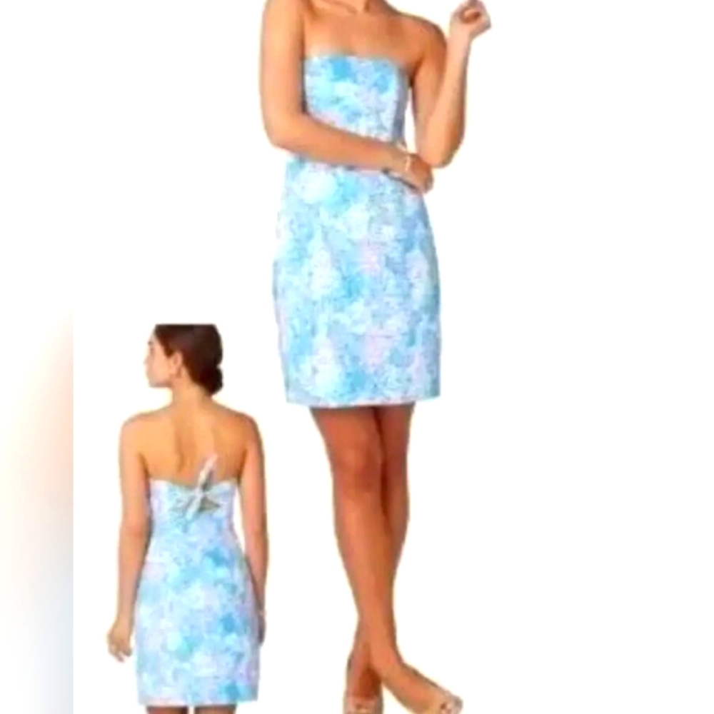 Lilly Pulitzer vintage Strapless Light Blue Floral Sheath Dress Women’s